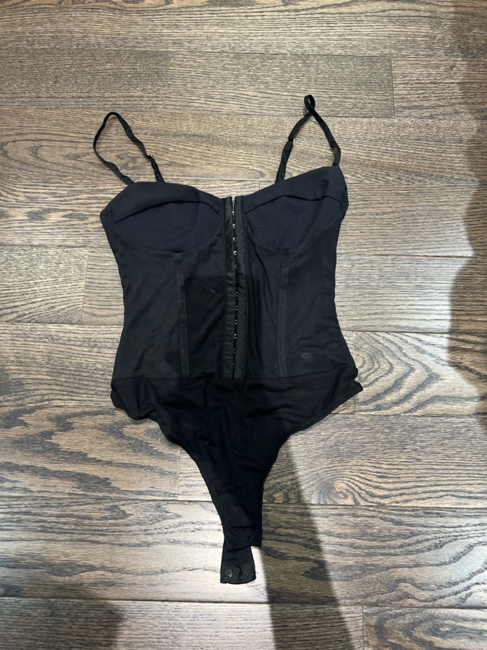 Free People Black Mesh Bodysuit with Hook Closure